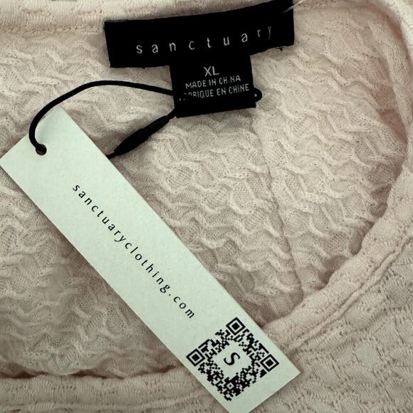 SANCTUARY Textured Knit Lettuce Edge Long Sleeve Tee Top Light Pink NWT XL - Picture 6 of 8